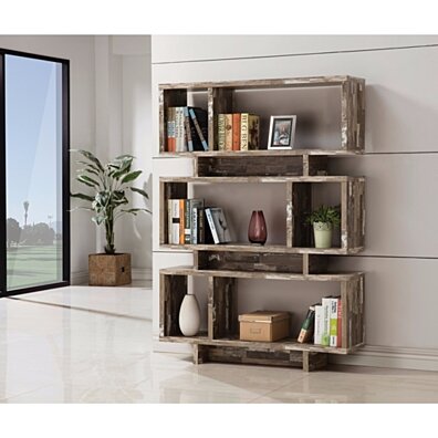 Rustically Charmed Wooden Open Bookcase, Brown