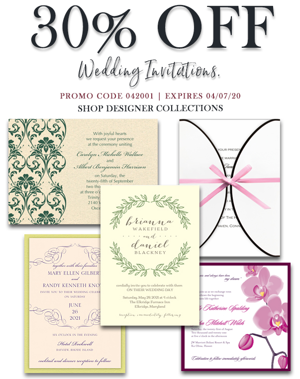 Take 30% off wedding invitations on your next online order only at theamericanwedding.com
