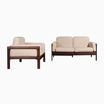 Image of Mid-Century Rosewood 2-Seat Sofa and Armchair from Komfort, Set of 2