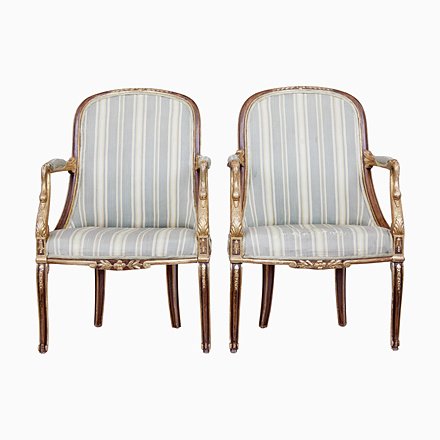 Image of 19th Century French Gilt Walnut Armchairs, Set of 2