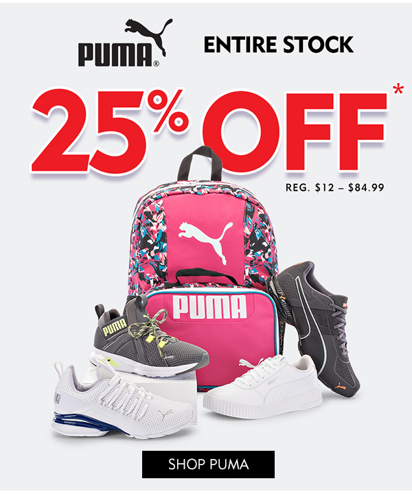 25% off entire stock of Puma. Shop Puma
