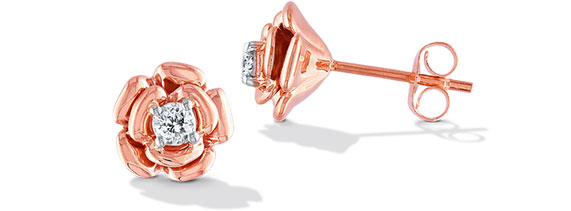 10K Rose Gold Diamond Flower Earrings