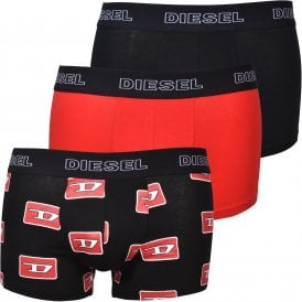3-Pack "D" Logo & Solid Boxer Trunks, Black/Red