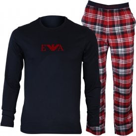 Checked Flannel Pyjama Gift Set, Navy/Red