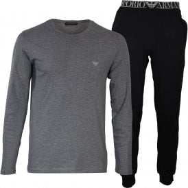 Eagle Logo T-Shirt & Pyjama Bottom Set, Grey/Black