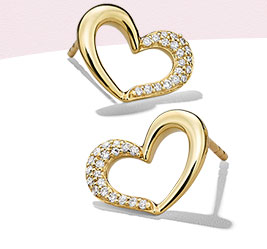 10K Yellow Gold Diamond Heart Earrings