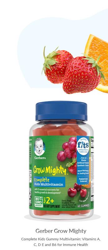 Gerber Grow Mighty Complete Kids Gummy Multivitamin: Vitamins A, C, D E and B6 for Immune Health, Non-GMO, Gluten-Free, 60 Count Single Bottle