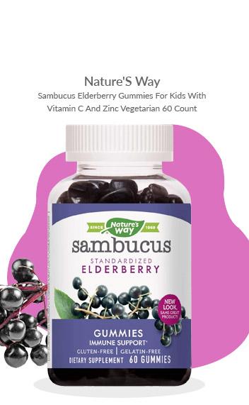Nature''S Way Sambucus Elderberry Gummies For Kids With Vitamin C And Zinc Vegetarian 60 Count