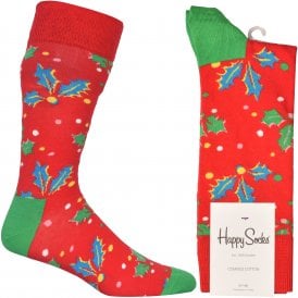 Holly Socks, Red/green