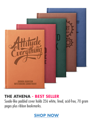 The Athena - BEST SELLER Suede-like padded cover holds 256 white, lined, acid-free, 70 gram pages plus ribbon bookmarks.  SHOP NOW