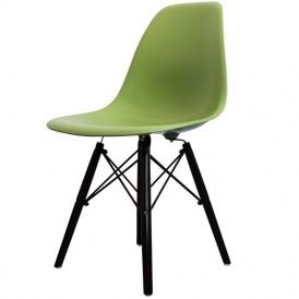 Style Green Plastic Retro Side Chair Black Wooden Legs