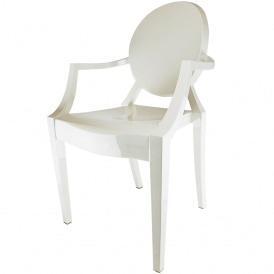 Ivory White Ghost Style Plastic Louis Armchair