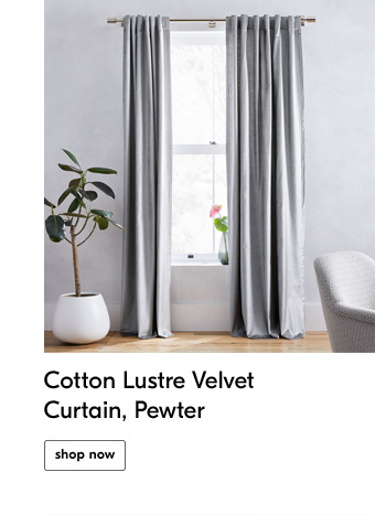 Cotton Lustre Velvet Curtain, Pewter