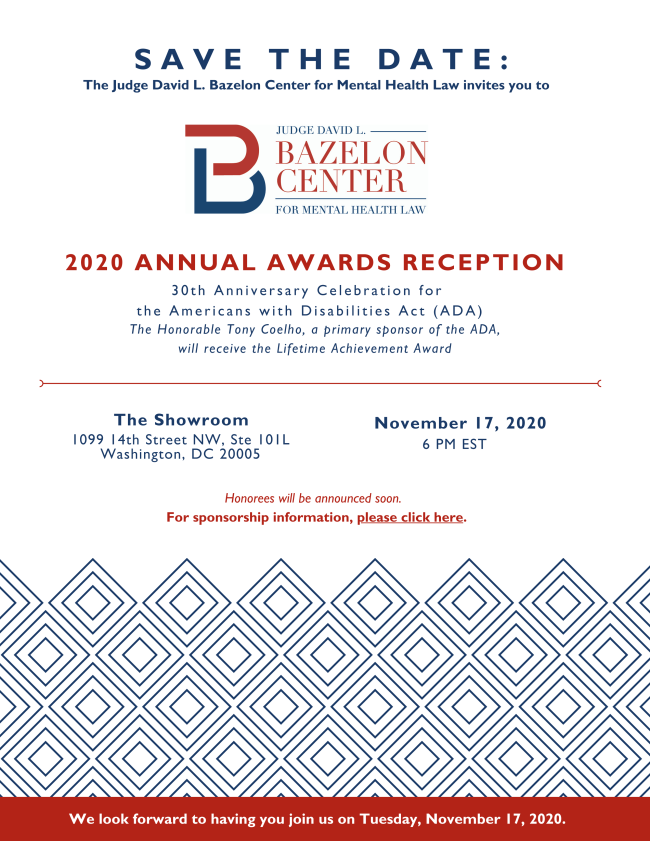 Bazelon Center November 17 2020 SAVE THE DATE card