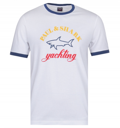 Paul & Shark Ringer Big Logo White Crew Neck T-Shirt