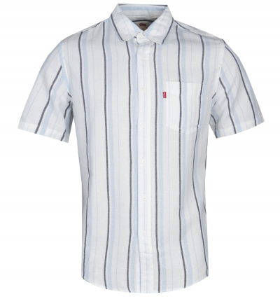 Levis Short Sleeve Standard Fit Blue Stripe White Shirt