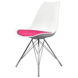 Eiffel Inspired White and Bright Pink Dining Chair with Chrome Metal Legs