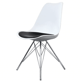 Eiffel Inspired White and Black Dining Chair with Chrome Metal Legs