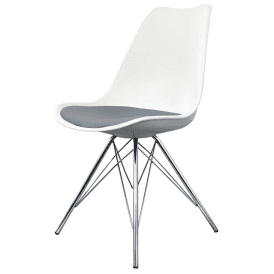 Eiffel Inspired White and Dark Grey Dining Chair with Chrome Metal Legs