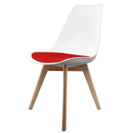 Eiffel Inspired White and Red Dining Chair with Squared Light Wood Legs