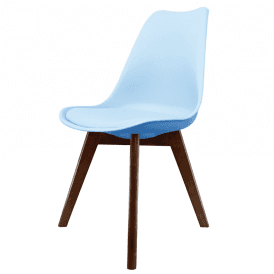 Eiffel Inspired Blue Plastic Dining Chair with Squared Dark Wood Legs