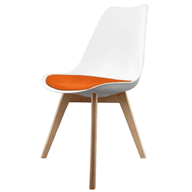Eiffel Inspired White and Orange Dining Chair with Squared Light Wood Legs