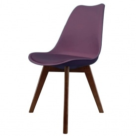 Eiffel Inspired Aubergine Purple Plastic Dining Chair with Squared Dark Wood Legs