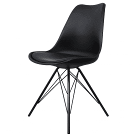 Eiffel Inspired Black Plastic Dining Chair with Black Metal Legs