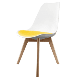 Eiffel Inspired White and Yellow Dining Chair with Squared Light Wood Legs