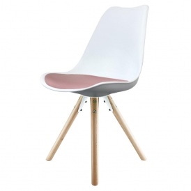 Eiffel Inspired White and Blush Pink Dining Chair with Pyramid Light Wood Legs