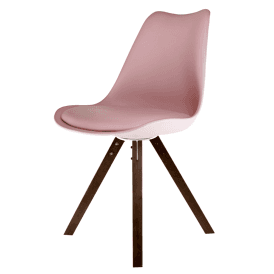 Eiffel Inspired Blush Pink Plastic Dining Chair with Square Pyramid Dark Wood Legs
