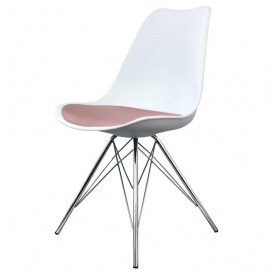 Eiffel Inspired White and Blush Pink Dining Chair with Chrome Metal Legs