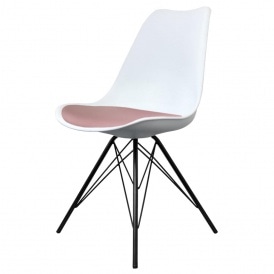 Eiffel Inspired White and Blush Pink Dining Chair with Black Metal Legs