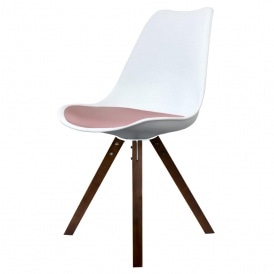Eiffel Inspired White and Blush Pink Dining Chair with Square Pyramid Dark Wood Legs
