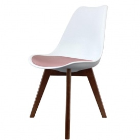 Eiffel Inspired White and Blush Pink Dining Chair with Squared Dark Wood Legs