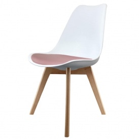 Eiffel Inspired White and Blush Pink Dining Chair with Squared Light Wood Legs