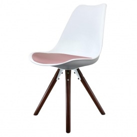 Eiffel Inspired White and Blush Pink Dining Chair with Pyramid Dark Wood Legs