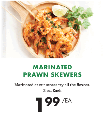 Marinated Prawn Skewers - $1.99 each