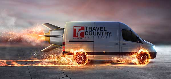 image: delivery van burning the road with jet  engine in rear