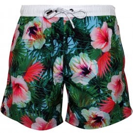 Floral Print Athletic-cut Swim Shorts, Green/multi
