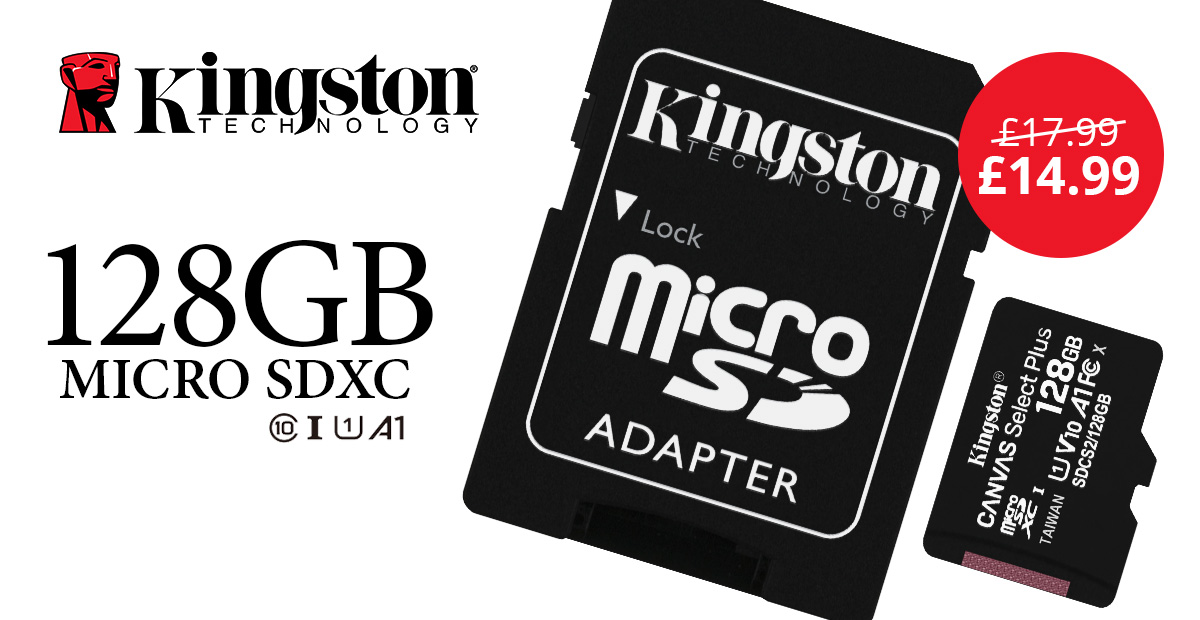 Kingston Canvas Select Plus Micro SDXC 100MB/s UHS-1 U1 A1 V30 Class 10 with Adapter - 128GB - Only ?14.99