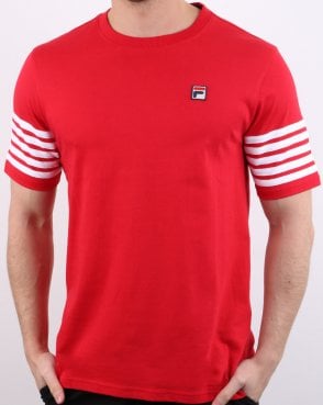 Fila Vintage 5 Stripe T Shirt Red/white