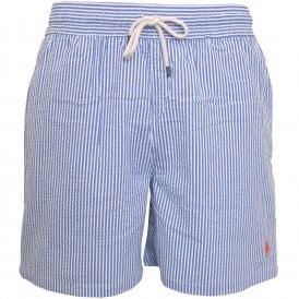 Striped Seersucker Traveller Swim Shorts, Royal Blue / white