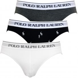 3-Pack Polo Player & Solid Briefs, Black/White/Charcoal
