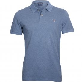 Solid Pique Polo Shirt, Denim Blue Melange