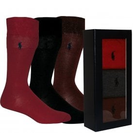 3-Pack Classic Rib Socks Gift Box, Red/Charcoal/Burgundy