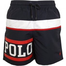 Nautical Polo Logo Traveller Swim Shorts, Navy