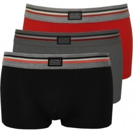 3-Pack Cotton Stretch Boxer Trunks, Grey/Red/Navy