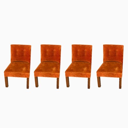 Image of Italian Orange Velvet Chairs, 1970s, Set of 4