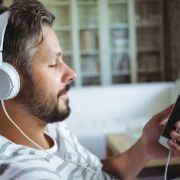 Man listening to podcasts